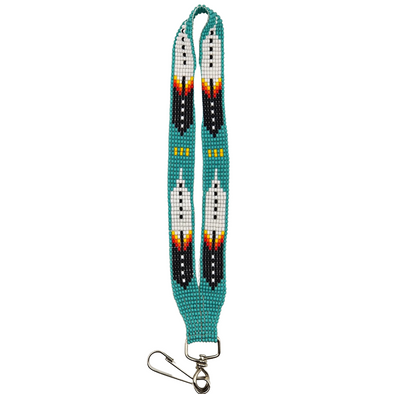 Beaded Mini Lanyard - Large Feathers - Turquoise