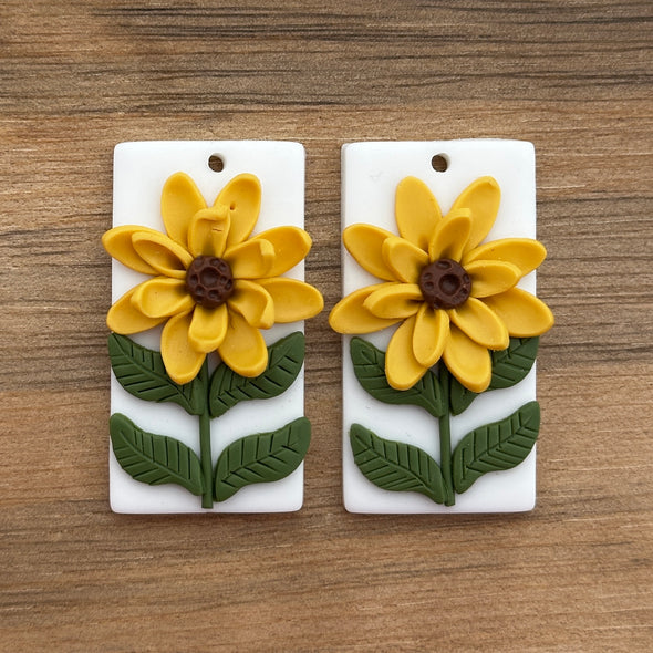 Clay Cabochon - Rectangle - Sunflowers