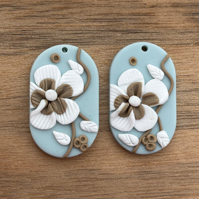 Clay Cabochon - Ovals - Pansies on Blue
