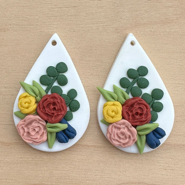 Clay Cabochon - Teardrop Roses & Eucalyptus