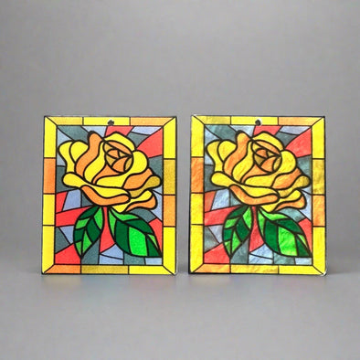 Acrylic Cab - Stained Glass Yellow Roses - Rectangle