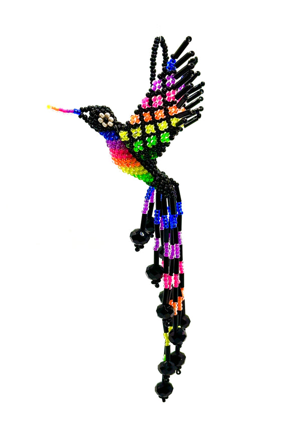 Beaded Ornament - Neon Black Hummingbird