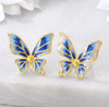 Earring Findings - Enamel Butterfly Studs - Blue