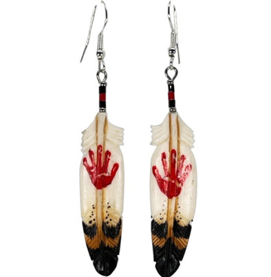 Carved Bone Earrings - Red Hand