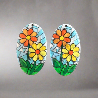 Acrylic Cab - Stained Glass Daisies - Oval