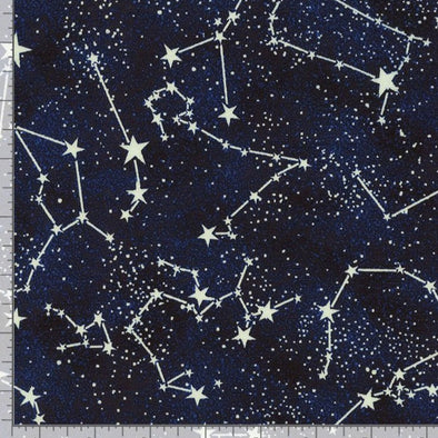 Cotton Fabric - Glow in the Dark Constellations - Midnight