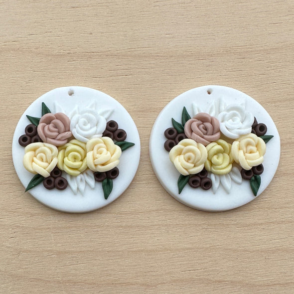 Clay Cabochon - Round Tea Roses