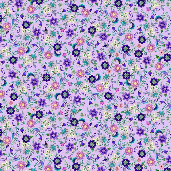 Cotton Fabric - Small Metallic Ditsy Flower - Lavender