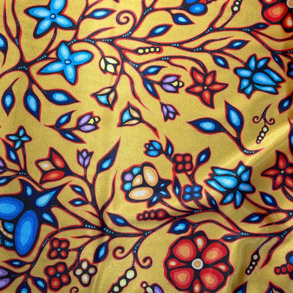 Polyester Satin - Ojibway Florals 2 - Gold