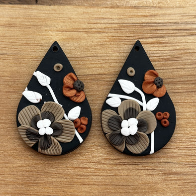 Clay Cabochon - Teardrop - Earthy Florals