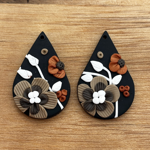 Clay Cabochon - Teardrop - Earthy Florals