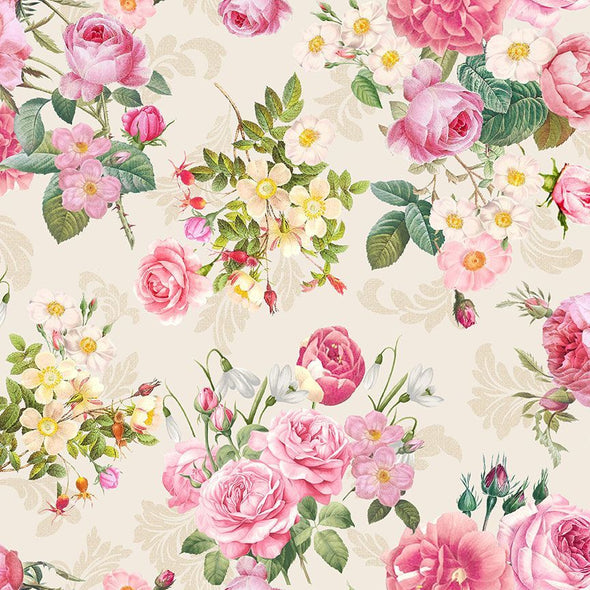 Cotton Fabric - Belle Fleur Large Floral - Cream