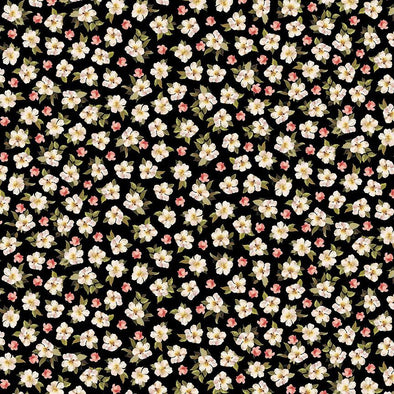 Cotton Fabric - Stroke of Genius Tossed Small Flowers - Black