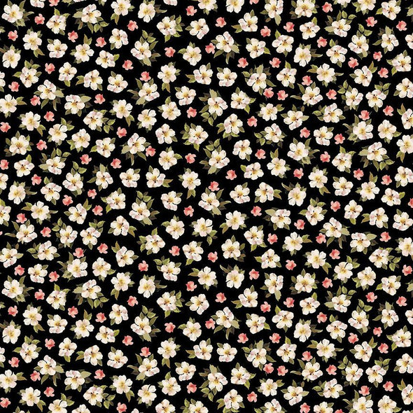 Cotton Fabric - Stroke of Genius Tossed Small Flowers - Black