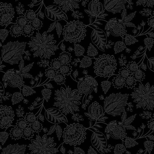 Cotton Fabric - Blackout Jacobean Floral - Black