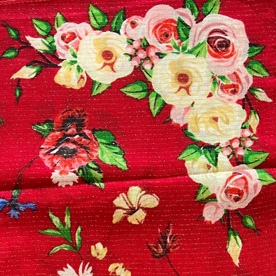 Polyester Scarf - Vintage Floral - Red