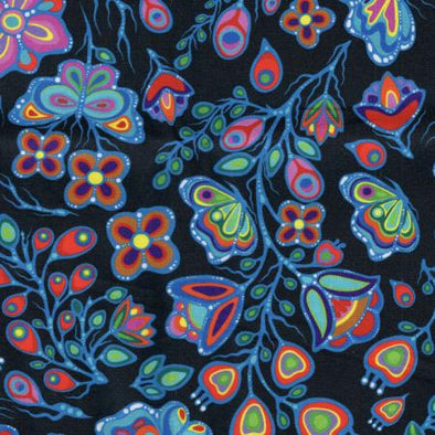 Cotton Fabric - Ojibway Florals 5 - Black