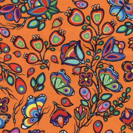 Cotton Fabric - Ojibway Florals 5 - Orange