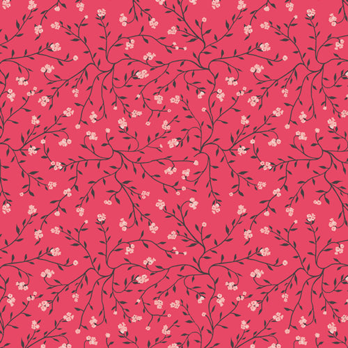 Cotton Fabric - Plentiful - Dancing Florets - Rouge