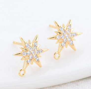 Stud Earring Posts - Pave Starbursts - 14k Plated