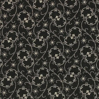 Cotton Fabric - Dainty Vintage Floral - Black