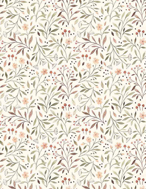 Cotton Fabric - Little Fawn & Friends Flora - Cream