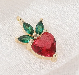 Metal Charms - Cubic Zirconia Strawberries - 18K Plated