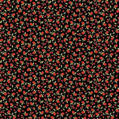 Cotton Fabric - Vintage Rose Tiny Cute Roses - Black