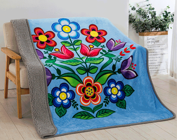 Sherpa Lined Plush Throw - Algonquin Floral - Blue