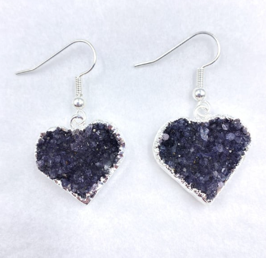 Geode Earrings - Amethyst Hearts