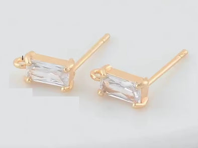 Stud Earring Posts - Cubic Zirconia Baguettes - Gold