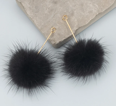 Fur Charm - 3 cm Round Pom-Pom on Eye Hook - Black