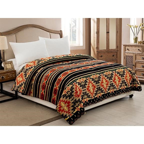 Queen Sherpa Comforter - Geometric - Black