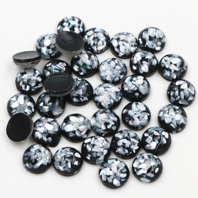 Acrylic Cab - Black w/Mother of Pearl Flakes - 12 mm