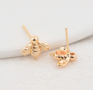 Stud Earring Posts - 14k Gold Plated Bees