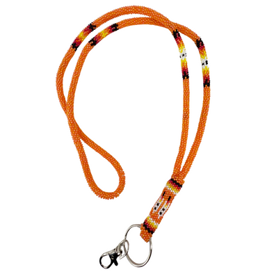 Bead Wrapped Lanyard - Orange Feathers