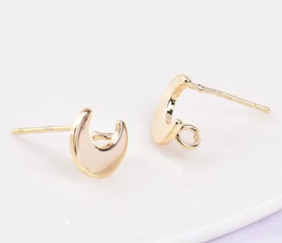Stud Earring Posts - Crescent Moons - 18k Gold Plated