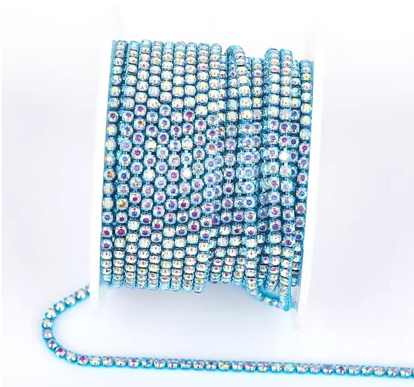SS6 Metal Banding - Crystal AB on Aqua Blue