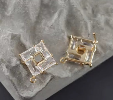 Stud Earring Posts - Cubic Zirconia Diamonds - 18k Plated