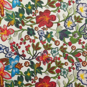 Leatherette/Vinyl Sheets - Embroidered Floral - White