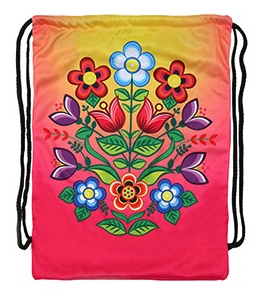 Drawstring Backpack - Algonquin Florals - Coral Ombre