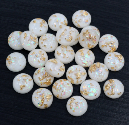 Acrylic Cab - White w/Gold & Incandescent Flakes - 12 mm