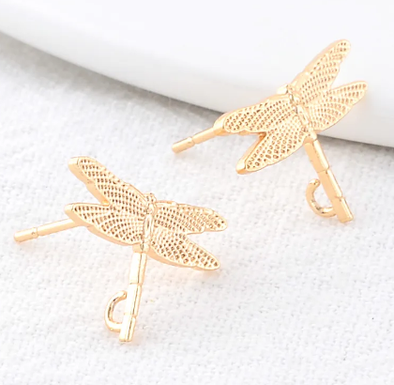 Stud Earring Posts - 18k Gold Plated Dragonflies