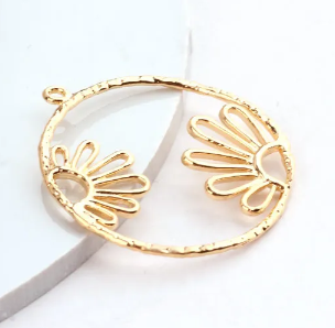 Earring Findings - Hammered Floral Hoops - 18k Plated