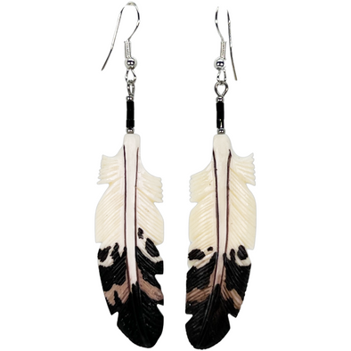 Carved Bone Earrings - Large Eagle Feathers