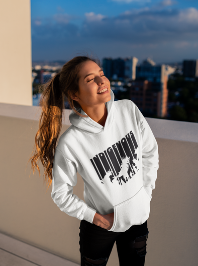 Hooded Sweatshirt - Indigenous Intertribal - White w/Black