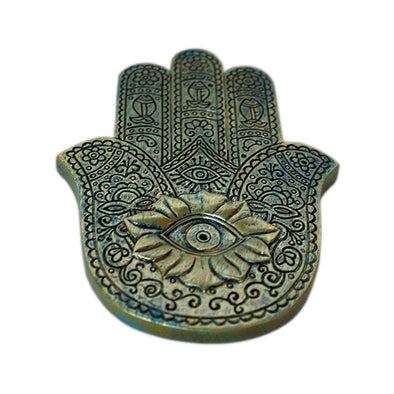 Incense Holder - Hamsa Hand - Teal Metallic Resin