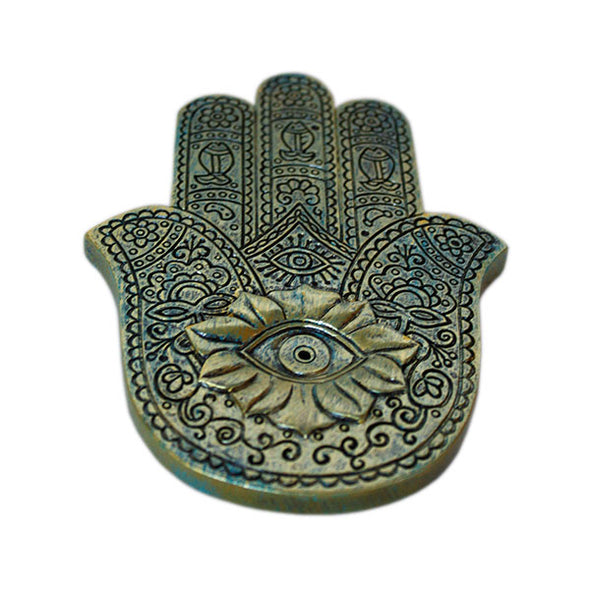 Incense Holder - Hamsa Hand - Teal Metallic Resin