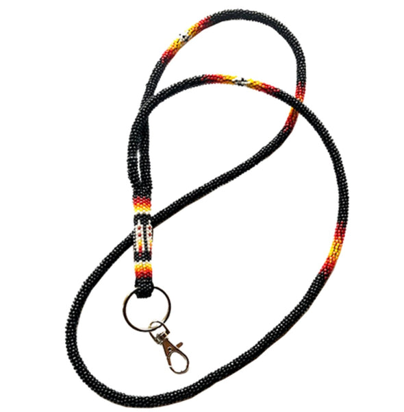 Bead Wrapped Lanyard - Black Feathers