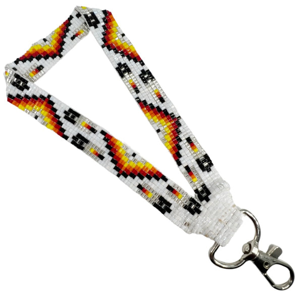 Beaded Mini Lanyard - 2-Cut Beads - White Feathers